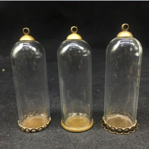 6pcs/lot 18x50mm clear empty tube glass globes cover with bronze lace tray copper metal caps jewelry necklace vial pendants