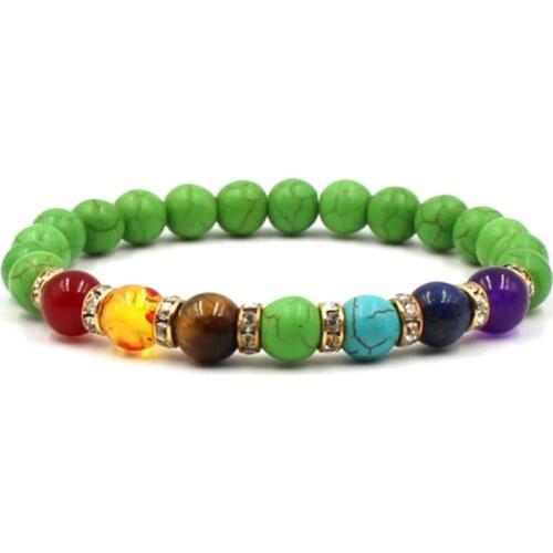 8mm kyj4 mulitcolor rainbow elastic Lava Turquoises Natural Stone Beads agate Onyx Bracelet Fashion Buddha Jewelry