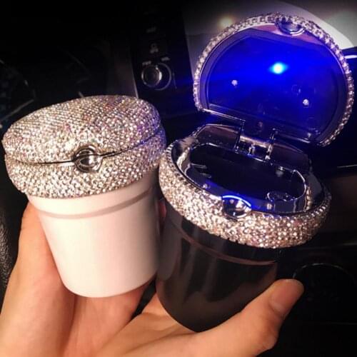 80% HOT SALES！！！Multifunctional Luminous Rhinestones Car Ashtray Smoke Cup Holder with LED Light