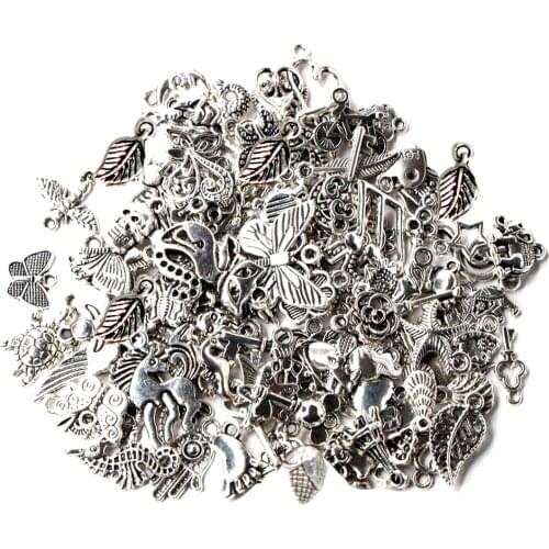 100pcs/lot Random Mixed Tibtan Silver Beads Charms Pendants for DIY Jewelry Making Accessories Christmas Gift Shipping Randomly