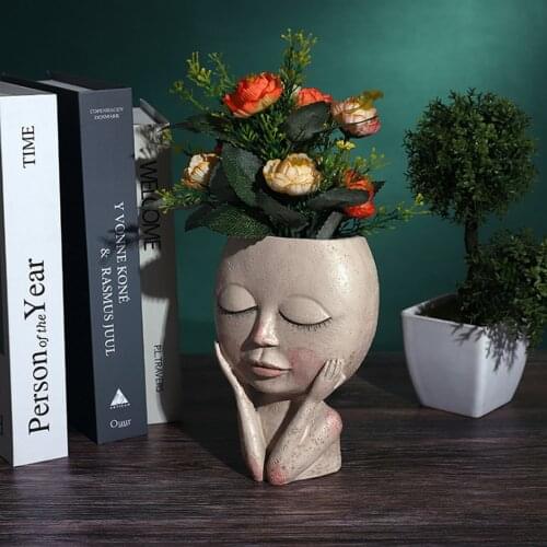 Flower Pot Character Human Face Vase Resin Succulent Plant Pots Abstract Portrait Tabletop Balcony Micro Landscape Ornament