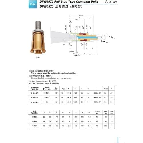 DIN69872 Pull stud type clamping units DIN30 DIN40 DIN50 free shipping