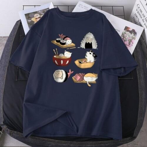 Oversize Cute Sushi Print Tshirts Hip Hop Purple Bodybuilding Elegant T Shirts Women Print Short Sleeve Tees Tops Camiseta Woman