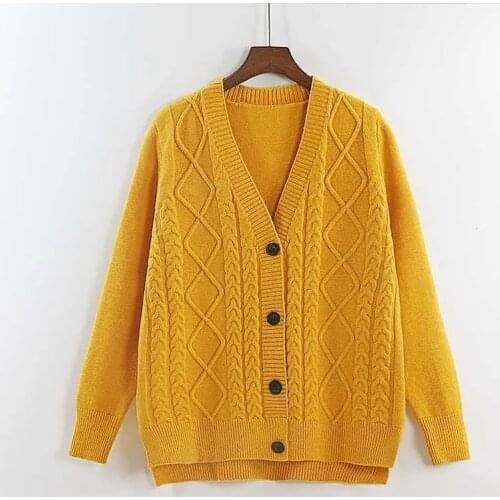 2021 Spring Autumn Casual Knitted Sweater Cardigan Women Short Shawl Jacket V-Neck Loose Twist Sweater Coat Long Sleeve Swearter
