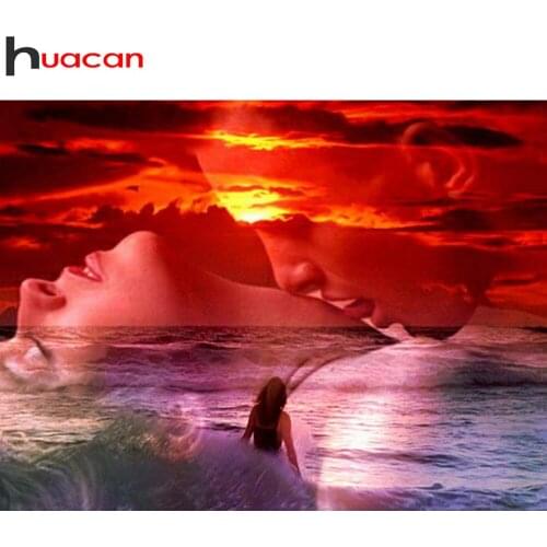 Huacan 5d Diamond Painting Sunset Portrait Square/round Diamond Mosaic Couple Woman Scenery Embroidery Home Decor