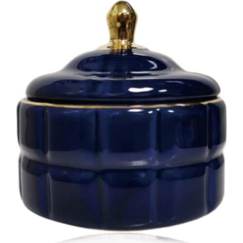 Ceramic Sapphire Blue Decorative Aromatherapy Candle Jar Cotton Swab Tank Sugar Candy Can Jewelry Storage Box Candle Holder Jar