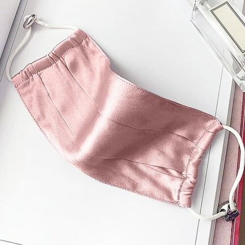 Fashion Women Silk Mask Summer Breathable Face Masks Masque Female Gold Sliver Black Pink Washable Masks Party Decoration