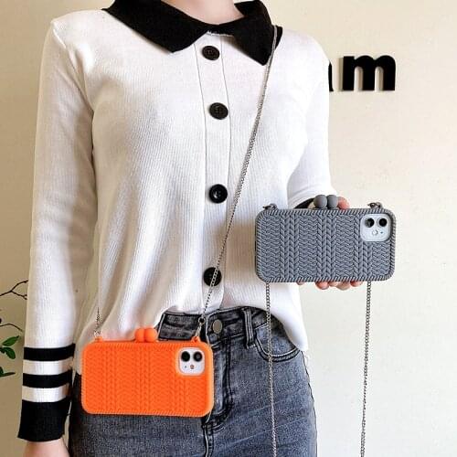 Fashion knitted Sweater Shape Crossbody Chain Phone Case For iPhone 12 Pro MAX 11 XS MAX XR X 6 7 8 Plus 3D Woman bag Soft Cover