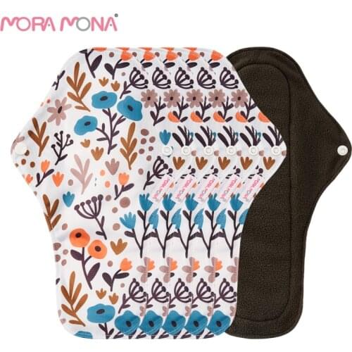Mora Mona Large Size Organic Bamboo CharcoalMenstrual Pad Women Washable Reusable Sanitary Napkin Cloth Pad Feminine Hygiene Pad