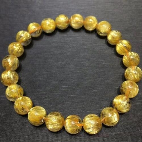 Top Quality Natural Brazil Gold Rutilated Titanium Quartz Crystal Bracelet 8mm Woman Man Round Beads Bangle Wealthy AAAAAAA