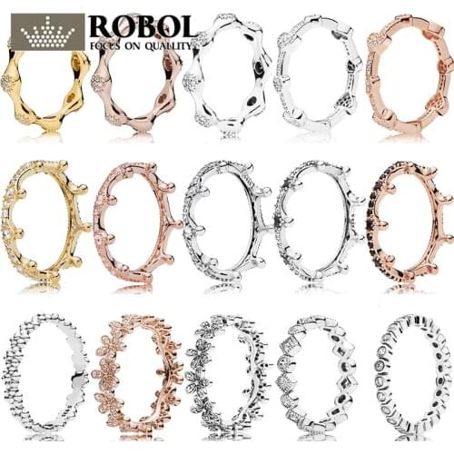 PDB JZ 04 original 100% 925 sterling silver ring engraved LOGO flower with transparent cubic zirconia crown sterling silver ring