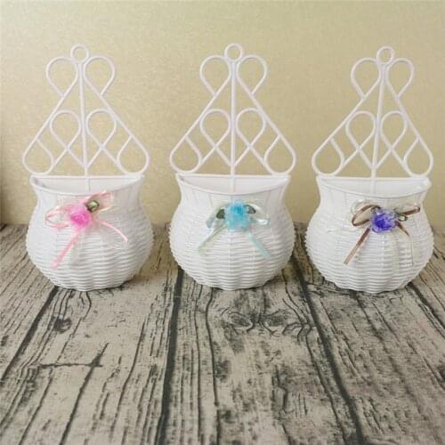 Portable White Artificial Flower Hanging Basket Vase Rattan Wall Flower Basket For Home Wedding Office Nordic Decoration