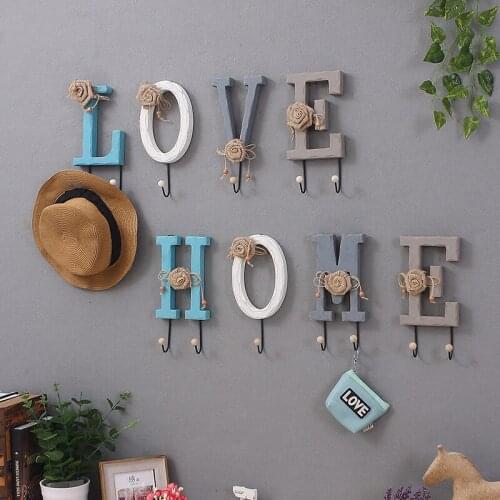 Durable Wood Home/Love Letter Combination Clothes Hanger Home Wall Mounted Hook For Coat Hat-30
