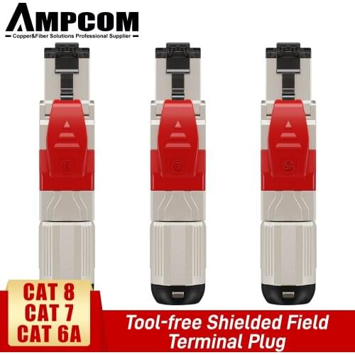 AMPCOM Cat8/CAT7/CAT6A RJ45 Connector RJ45 Metal Tool-Free Easy Termination Modular Plug | for 40Gbps S/FTP Shielded 22AWG-24AWG