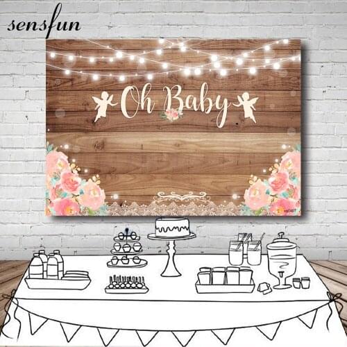 Sensfun Retro Wood Flowers Baby Shower Photography Backgrounds Bokeh Light Wedding Bridal Shower Birthday Party Backdrop Custom
