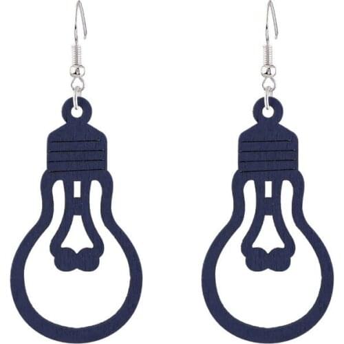 Newfangled Cutout Natural Wood Lamp Bulb Drop Earrings for Women Fashion Jewelry Wholesale