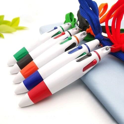 Creative Plastic 4 In 1 Colorful Ballpoint Pen Multi-color Ball Pen School Stationery Cute Writing Pen With Hanging Rope Gift