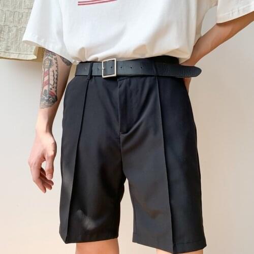 Casual Suit Pants Mens Shorts 2021 Summer New Fashion Trendy Elastic Waist Straight Knee Length Shorts Black White Dress Shorts