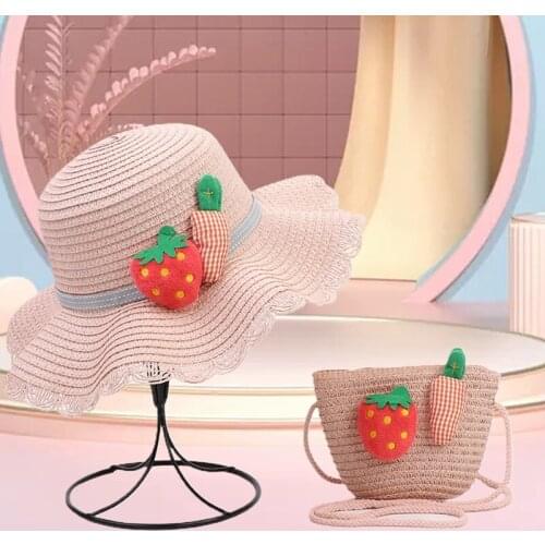 Summer Baby Flower Breathable Hat Straw Hat With Handbag Bags Kids Hat Boy Girls Sun Visor UV Protection Panama Hat Gorras