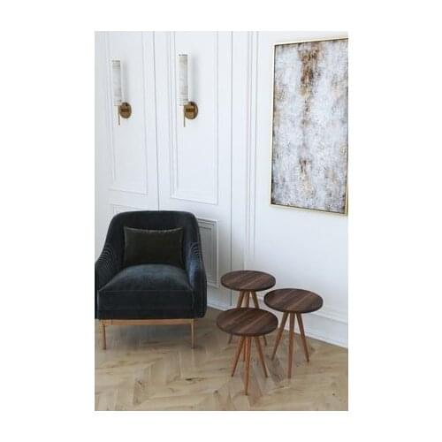 Modern 3'lü Round Zigon Coffee table And Serving Stand-Walnut coffe table table bassee