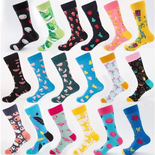 High Quality Mens Combed Cotton Socks Mens Casual Happy Fancy Socks Yellow Rabbit Funny Cool Crew Socks Crazy Sox Teen Smile