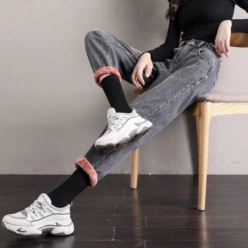 Ladies Plus Velvet Jeans Overalls Jeans Harlan Pants Fall/winter Wear Daddy Carrot Pants Mom Jeans Wide Leg Jeans