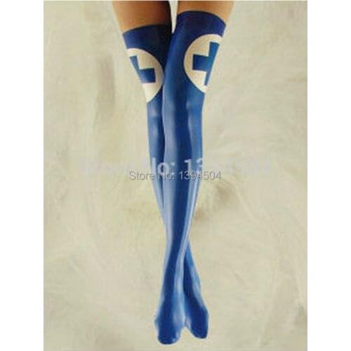 New arrival handmade women female Latex spliced color with nurse corss slim lean Long Stockings Tight Socks Fetish