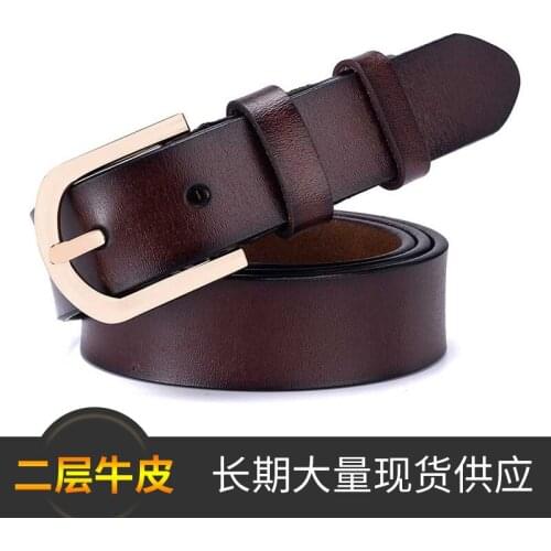 Womens leather belt pure cow leather leisure versatile belt womens Korean version simple student pants belt alloy needle buckl