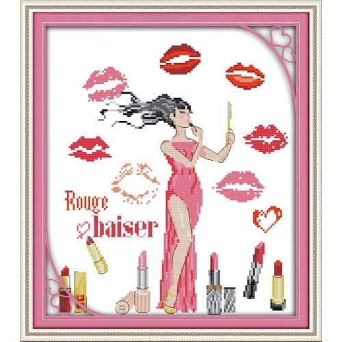 The woman world - lipstick cross stitch kit morden aida 14ct 11ct count print canvas stitches embroidery DIY handmade needlework
