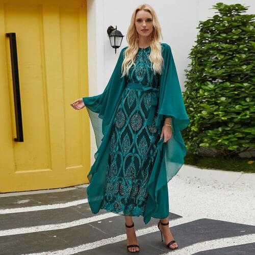 Phoenix Tail Embroidery Holiday Dress Evening Dress Arabian Dress East Womens Robe Long Sleeve Maxi Dresses Muslim