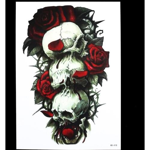 1pcs Body Flower Arm Art Decal Tattoo for Women Men HB418 Rose Flower Skulls Type Temporary Tattoo Sticker Water Transfer Design