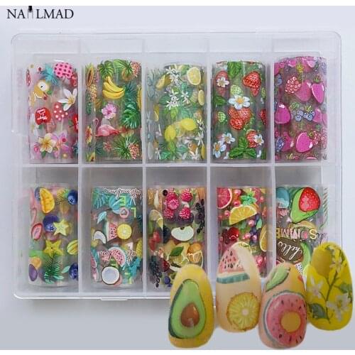 10rolls/box Fruit Lemon Nail Foils Sticker Summer Design Nail Art Sliders Cherry Watermelon Avocado Manicure Decoration 4*100cm