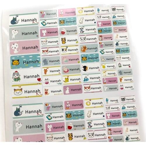 114Pcs Cut Cartoon Cats Stickers Custom Name Tags Kids Waterproof Personalized Label For School Stationery Scrapbooking Decor