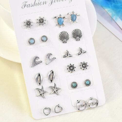 12 Pairs Mix Cute 2019 New Fashion Earrings Sea Turtle Mermaid Tail Rudder Ear Stud Earrings Set For Women Girls Gifts