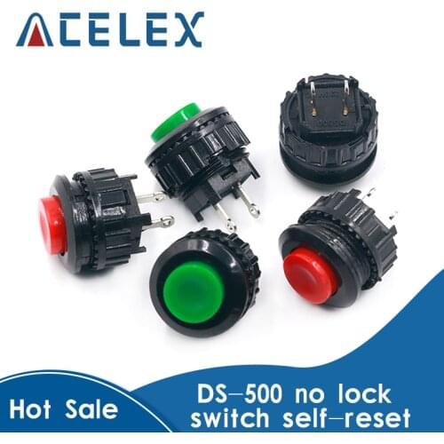 2PCS Power switch button switch press through DS-500 open hole 14MM red green non-lock switch self-reset