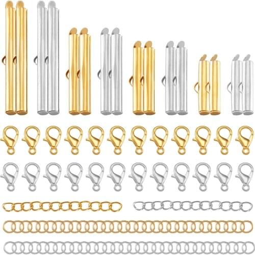 240pcs/box Metal Slide On End Clasps 20/25/30/40mm Jump Rings Lobster Claw Clasps Chain Extender For DIY Jewelry Making Findings