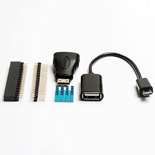 5 in 1 Raspberry Pi Zero W Kit Break-away Mini HDMI to HDMI Adapter+Micro USB to USB Female Cable+Male GPIO Header