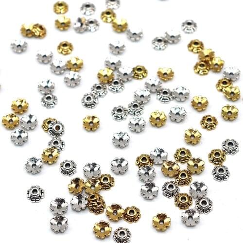 6mm 100/200pcs Flower End Beads Caps Beadwork Craft Metal Bead Caps Tibetan Silver Plated Bead Caps Jewelry Findings Components