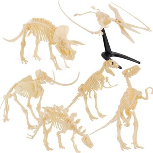 6Pcs/Set Dinosaur Skeleton 3D Puzzles Model Assorted Figurines DIY Assembly Simulation Dino Mammoth Bones Decoration Toy M6CE