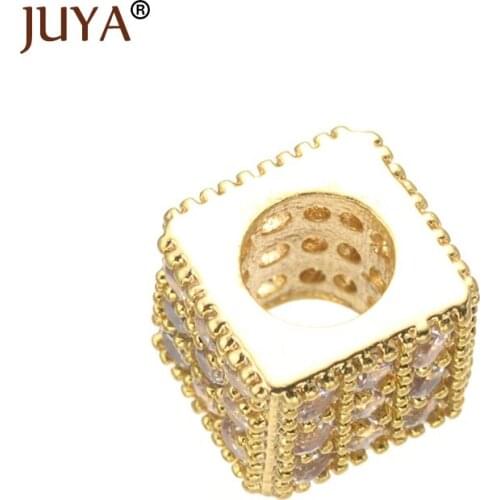8mm Gold Rose Gold Hollow Square-shape Bead Findings Micro Pave CZ Rhinestone Spacer Beads For DIY Beaded Bracelet Making