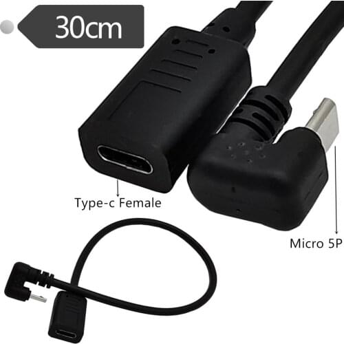 90 180 Degree Up Angle USB 3.1 Type C Female to Micro USB Male USB-C Charging Data Converter Adapter Cable 0.3m/30cm