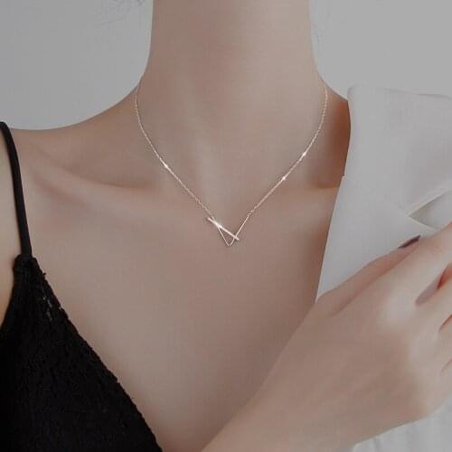 925 Sterling Silver V-shaped Geometric Necklace for Women Simple Clavicle Chain Necklace Gifts