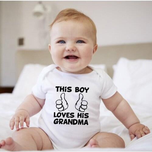 Newborn Infant Baby This Boy Loves His Grandma Short Sleeve Letters Bodysuit Casual Jumpsuit Kids SummerClothes 0-24M