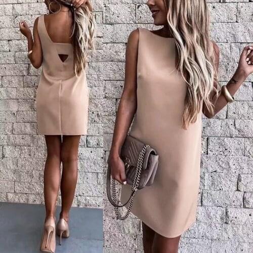 Boho Casual Women Dress Sleeveless O-neck Loose Sexy Mini Dresses Summer Backless Elegant Solid Work Office Dress Overalls