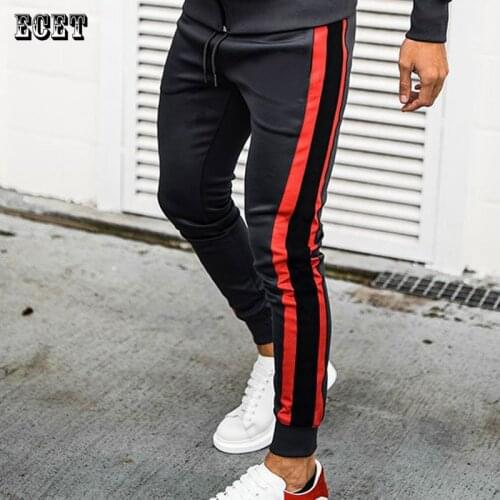 Spring and Autumn New Sports Pants Mens Streetwear Casual Pants Straight Slim Vertical Stripes Contrasting Color Running Pants