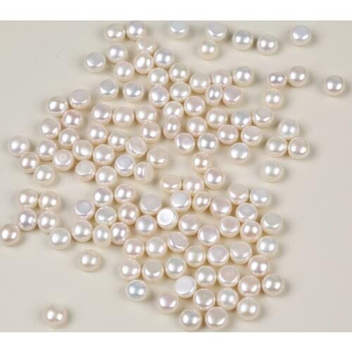 6-7mm Good Luster Natural Freshwater Button Pearl Loose Beads No Hole For Earring Jewelry Accessories 20Pcs/Pack