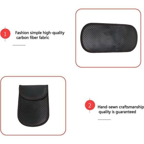 2pcs Car Key Case Carbon Fiber Design Double Pocket Pouch RFID Signal Blocker