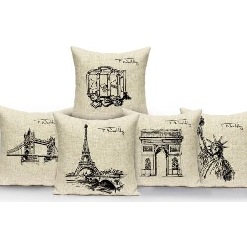Nordic Scenery Cushion Cover Triumphal Arch Eiffel Tower Throw Pillowcase Sofa Bed Cushion Case Home Decorative Pillow Cover