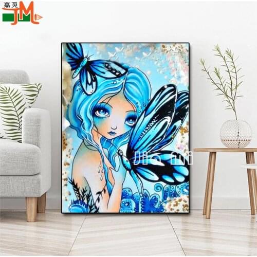Child Gift 5D Diy Diamond Painting Blue Butterfly Fairy Full Square Drill Cross Stitch Cartoon Girl Embroidery Sale Mosaic Craft