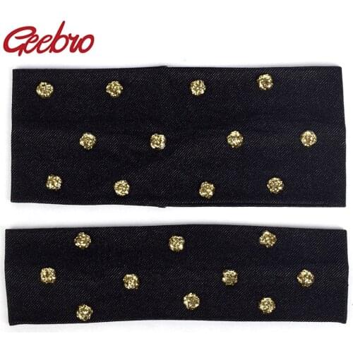 Geebro Women Summer Casual Fashion Headband Resin Sequin Bead Rhinestones Hairband For Girl Female Denim Elastic Hair Accessorie